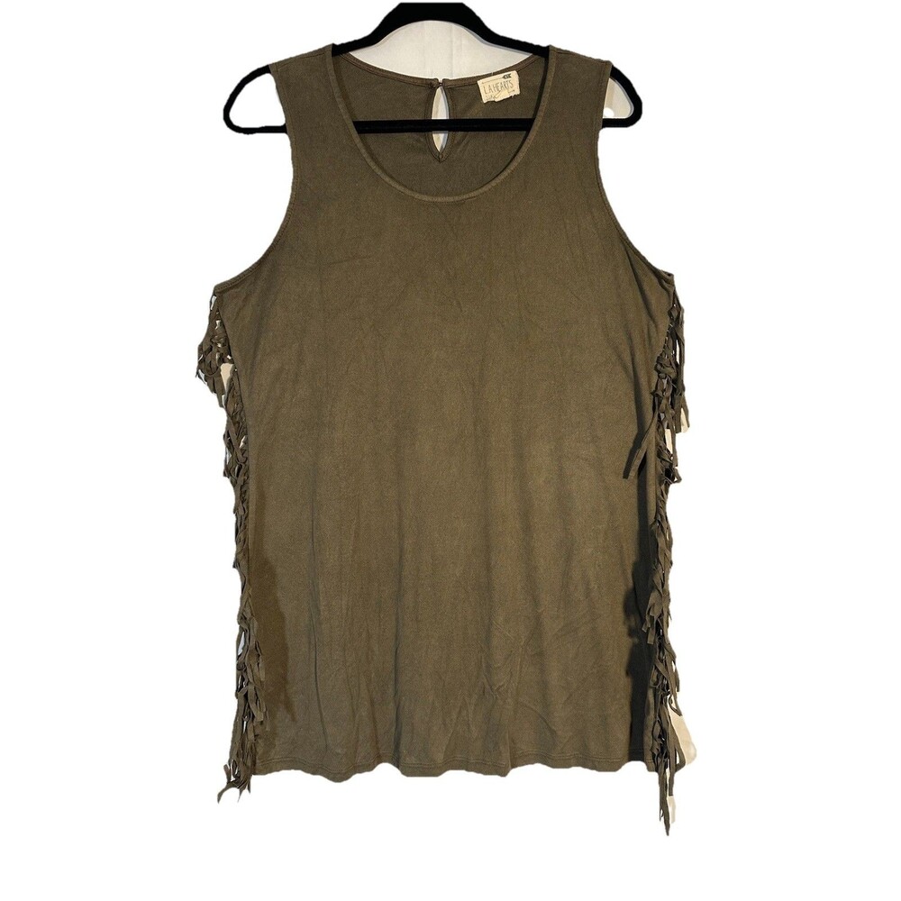 🖤LA Hearts Olive Fringe Tank Top Womens L Boho Festival Western